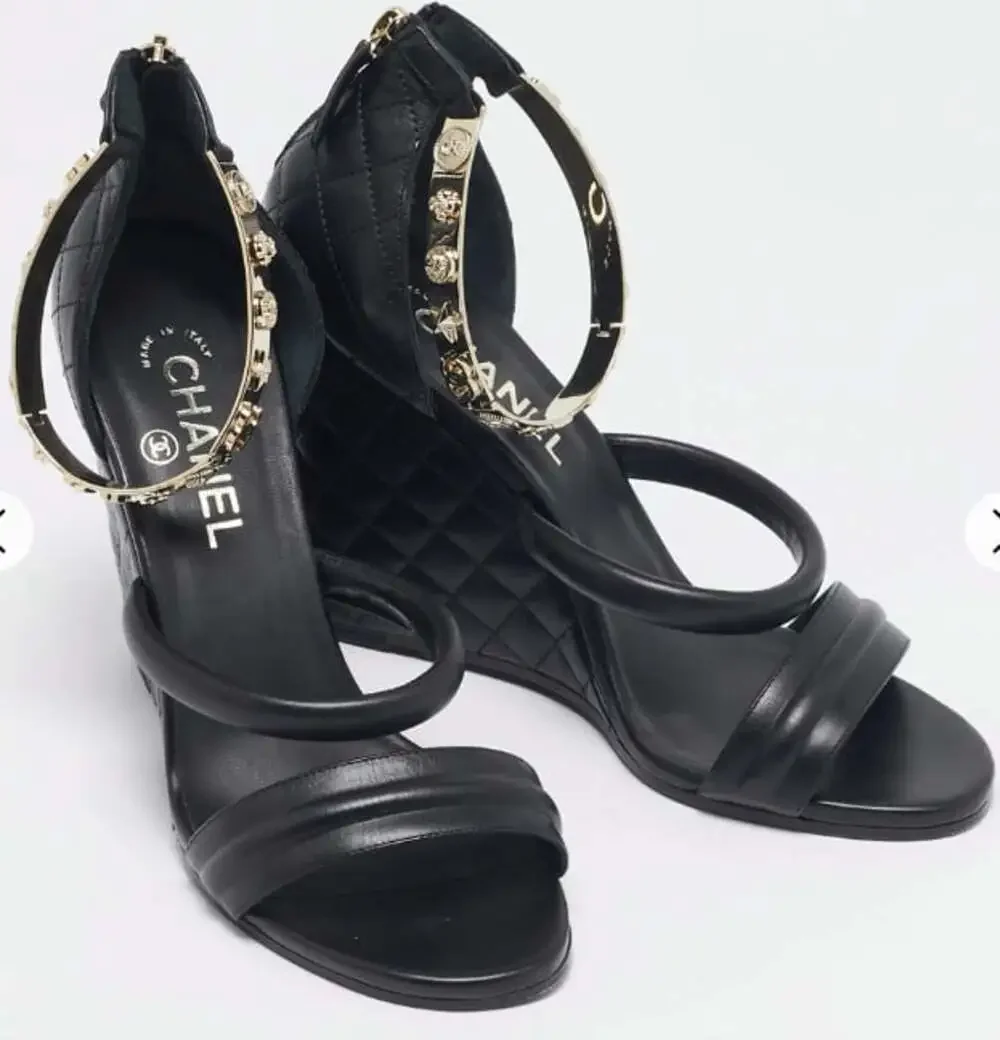 CHANEL black leather